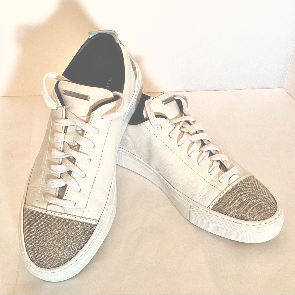 Fabiana Filippi white leather sneakers with monili bead detail. Size 38 ladies 8